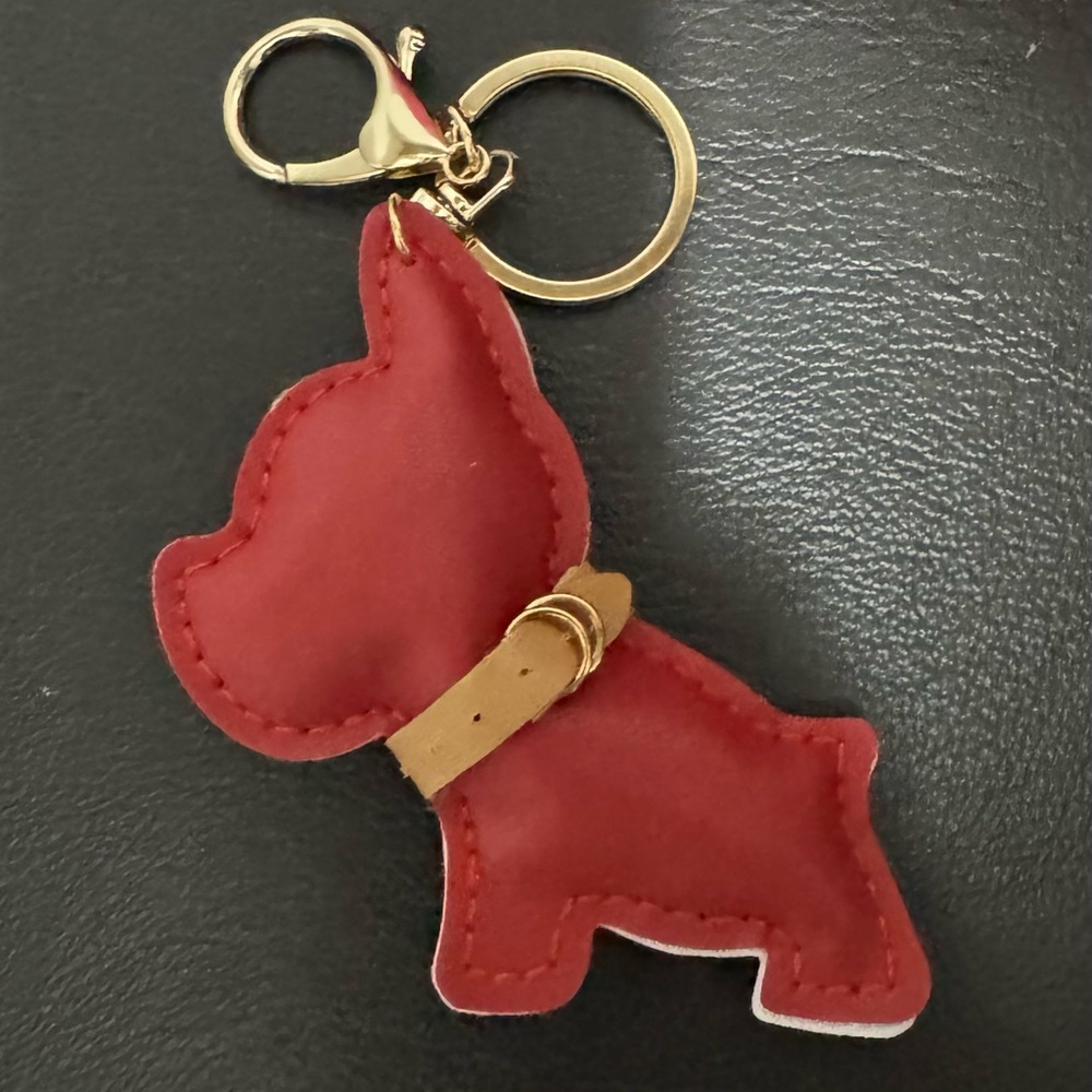 Red Dog Bag Charm with Gold Accents